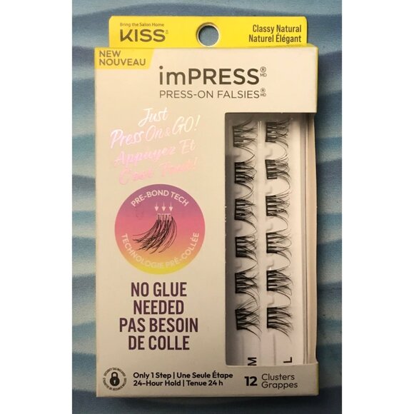Press-On Falsies Eyelashes No Glue Needed Clusters Classy Natural KISS ImPress - Picture 1 of 3